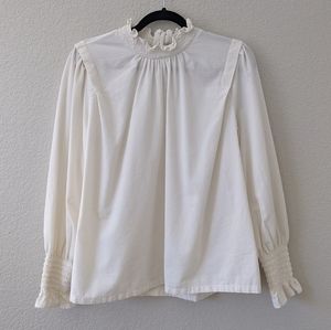Ann Taylor Large Ivory Ribbed Long Sleeve High Neck Blouse